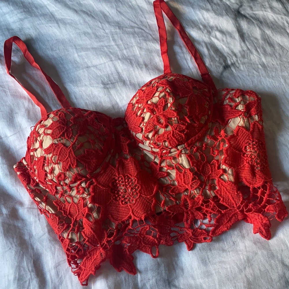 Champagne&Strawberry Lace Bustier Blood Orange, Sm